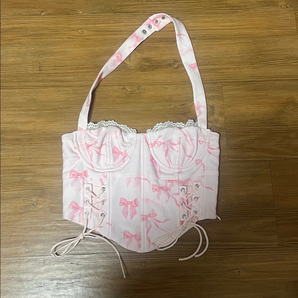 Edikted Pink Bow Corset Halter Small Top Set - Picture 3 of 9